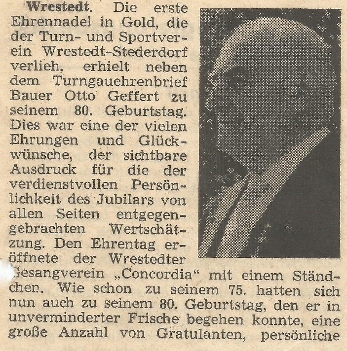 Die Uelzener AZ berichtet am 10. Juli 1967 über die Verleihung der ersten Ehrennadel in Gold an den Mitgründer Otto Geffert.